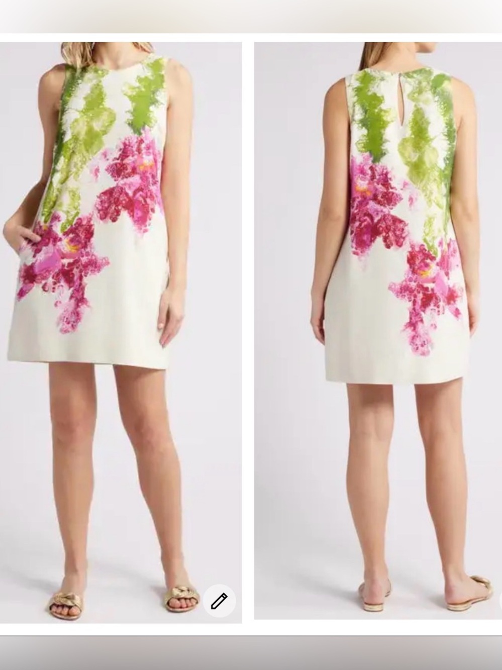 Tommy Bahama Costa Rican Blooms Silk Shift Dress Size L Pockets Resort